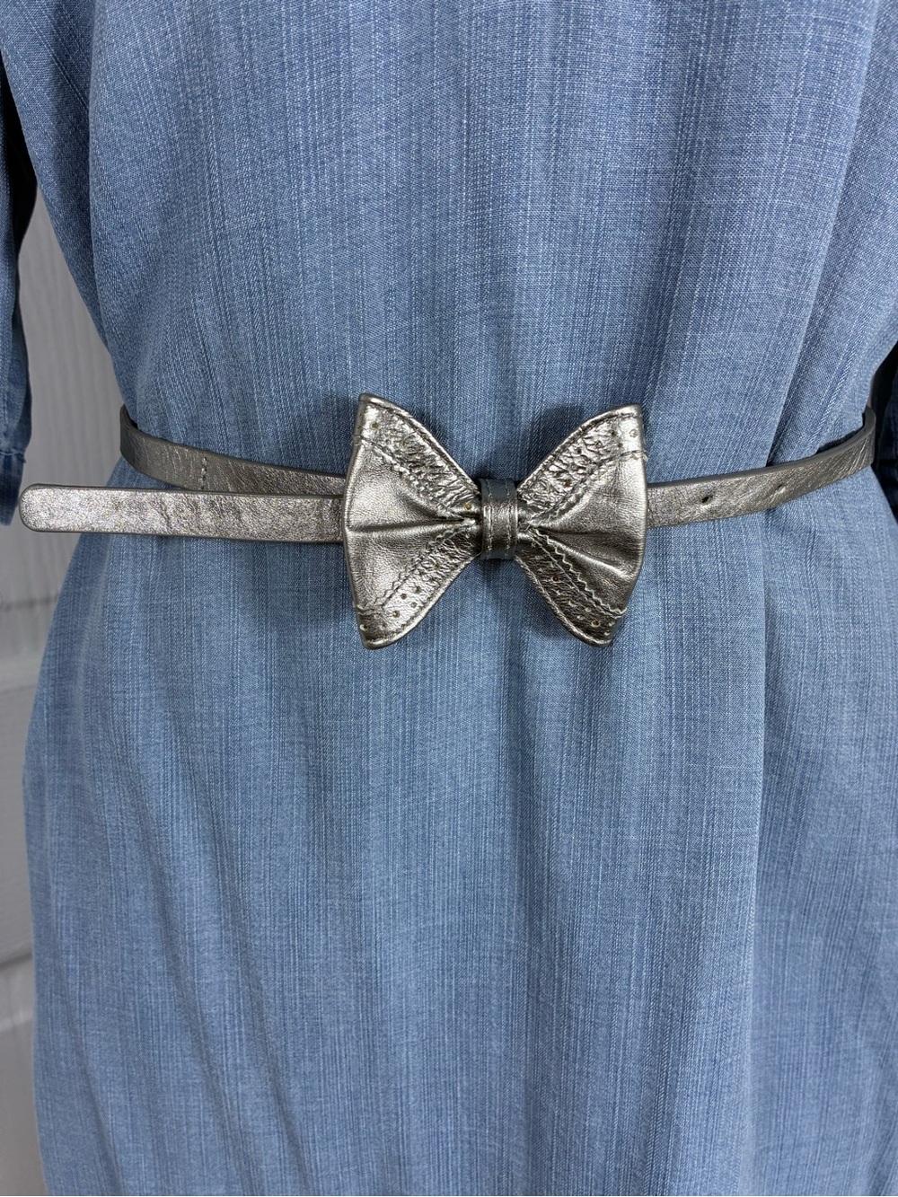 Cole Haan Womens Belt Sz L/XL Metallic Silver Bow Belt cute